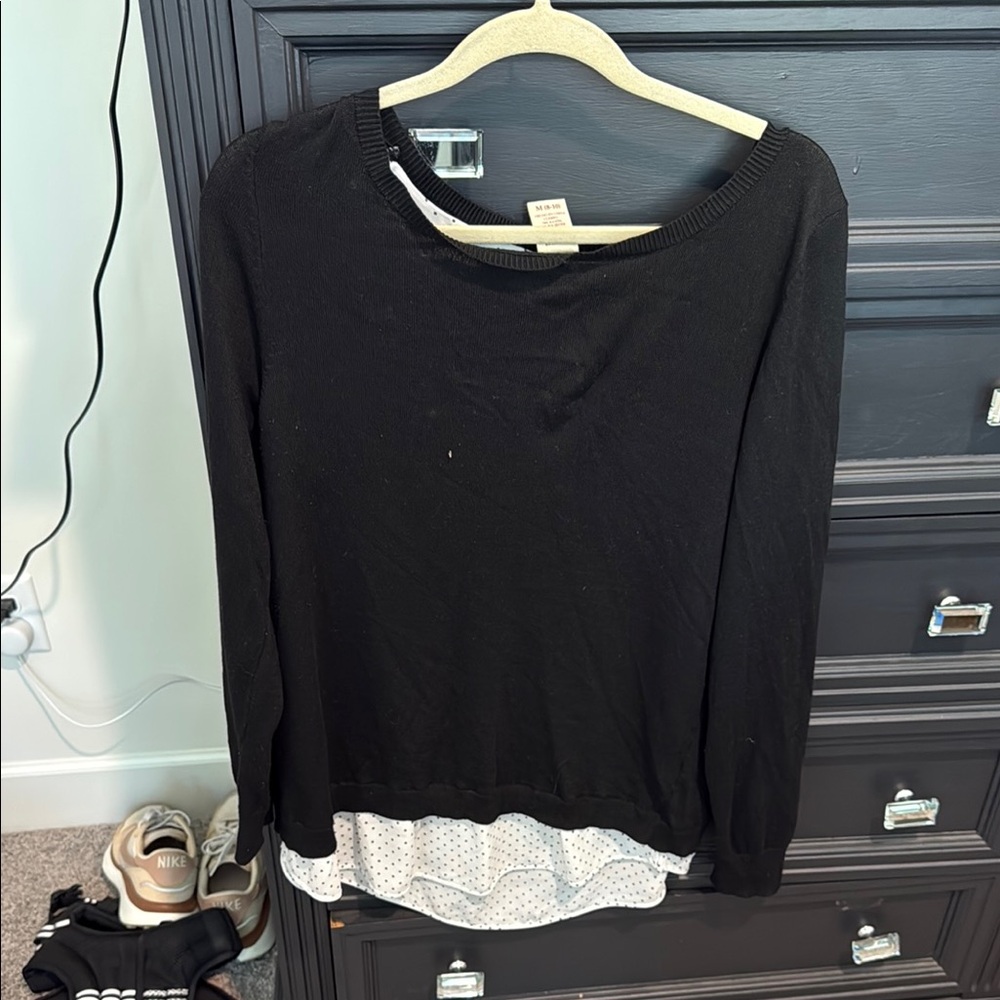 3/$8 Faded Glory Black and White Layered Sweatshirt Blouse